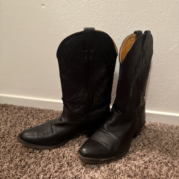 Vintage Western Black Leather Heeled Boots - Picture 2 of 8
